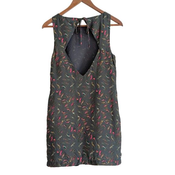 Kimchi Blue Dress Gray Bird Print Sleeveless Pockets Cut Out Back Mini Dress XS - Picture 4 of 10